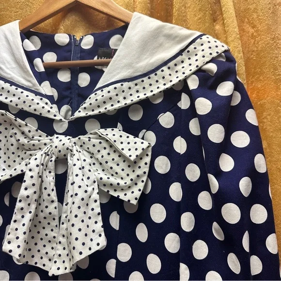 Vintage 1980s My Michelle Navy and White Polka Dot Jumpsuit - Picture 5 of 8